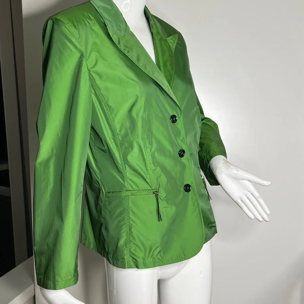 St Emile Sz 10 Green Nylon Lightweight Front Button Jacket Blazer